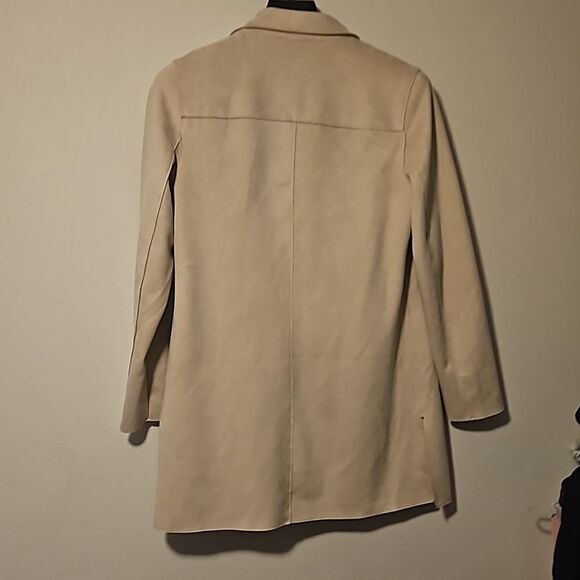 T Tahari Faux leather longline open front Jacket M - Picture 8 of 8